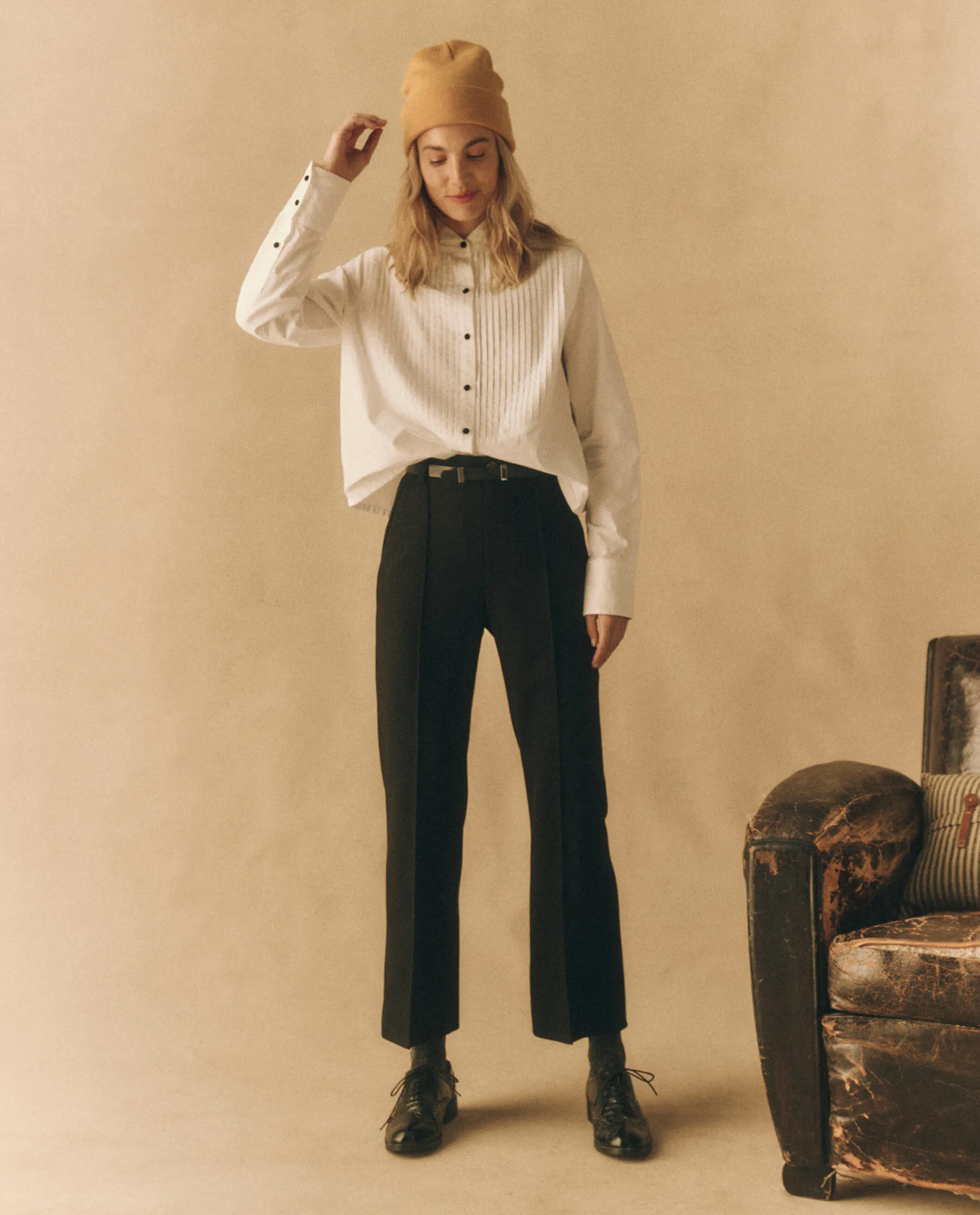 The Velvet Trimmed Prim Trouser. -- Black