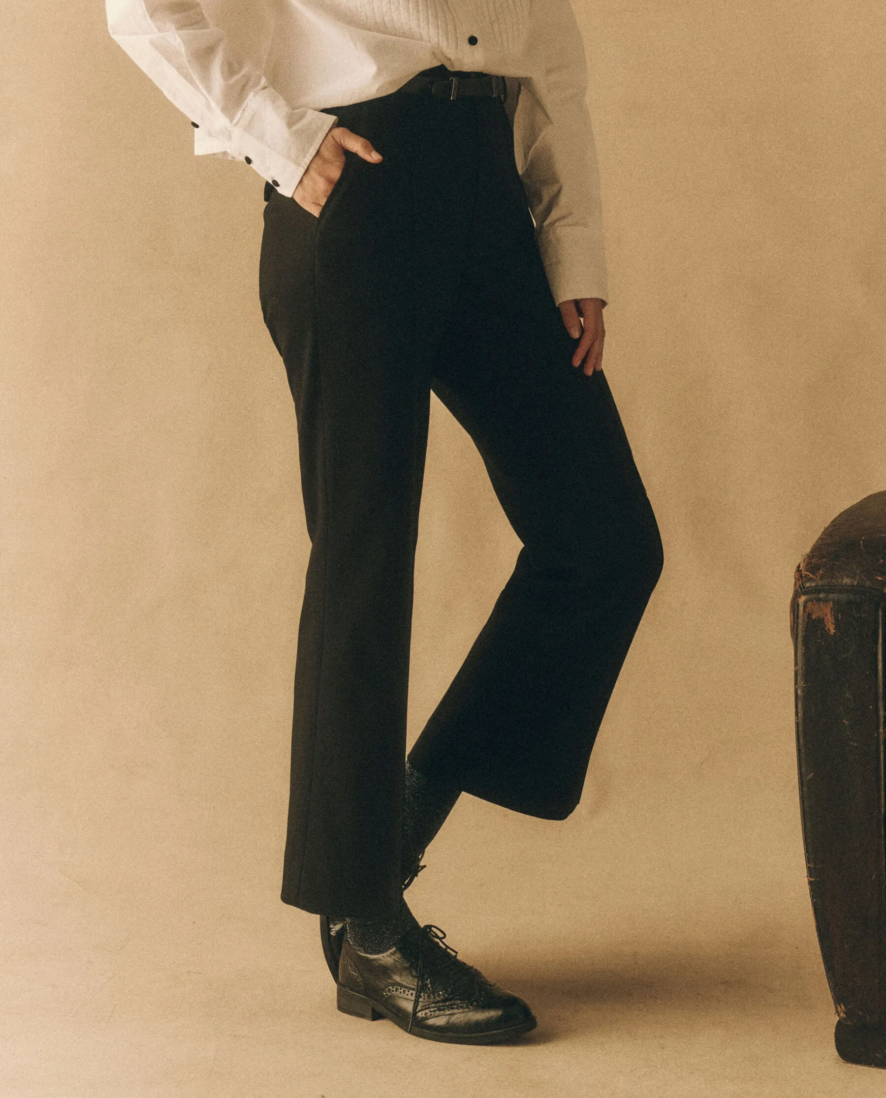 The Velvet Trimmed Prim Trouser. -- Black