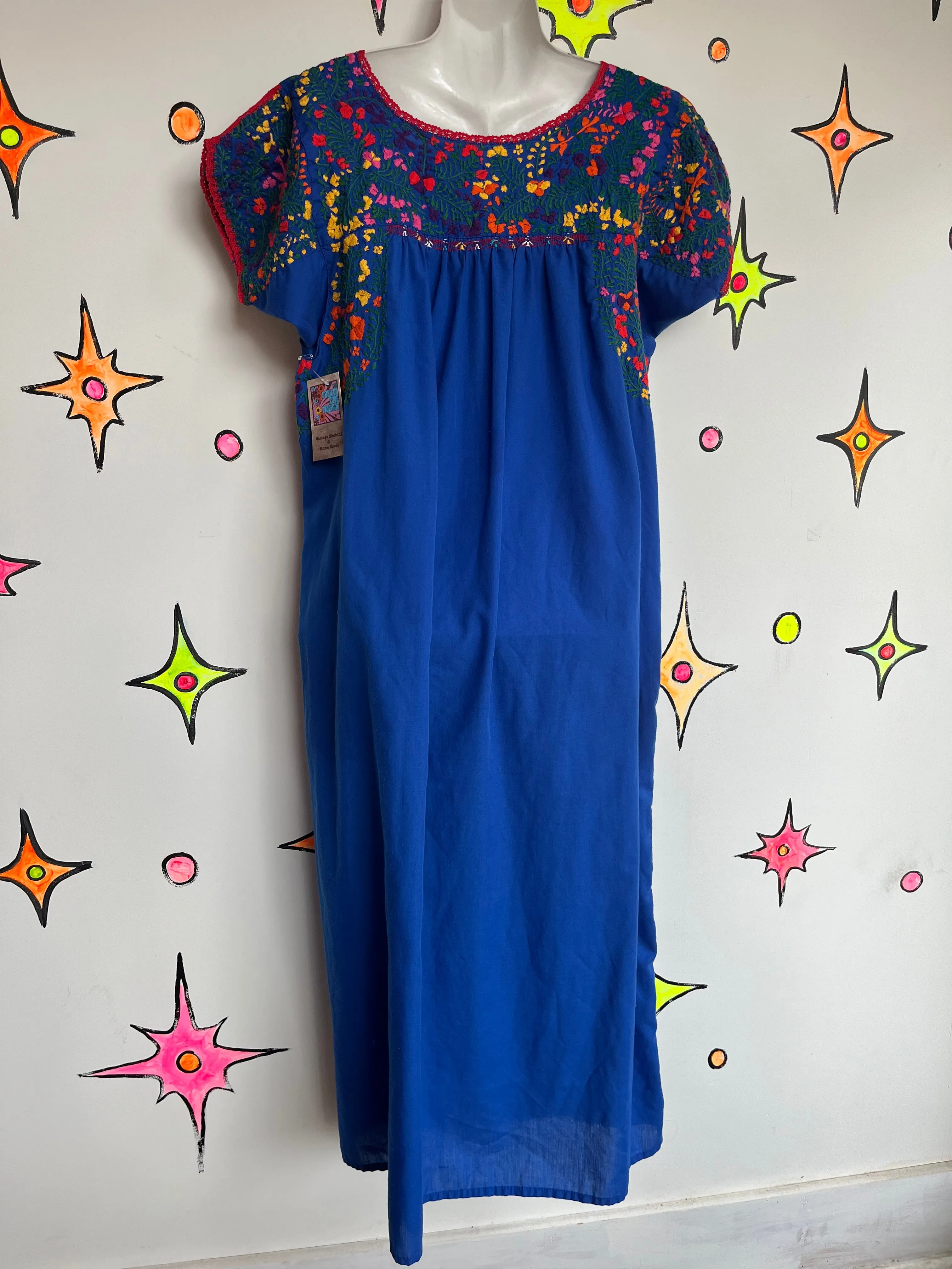 Vintage 60s 70s Boho Oaxacan Mexican Hand Embroidered Festival Dress