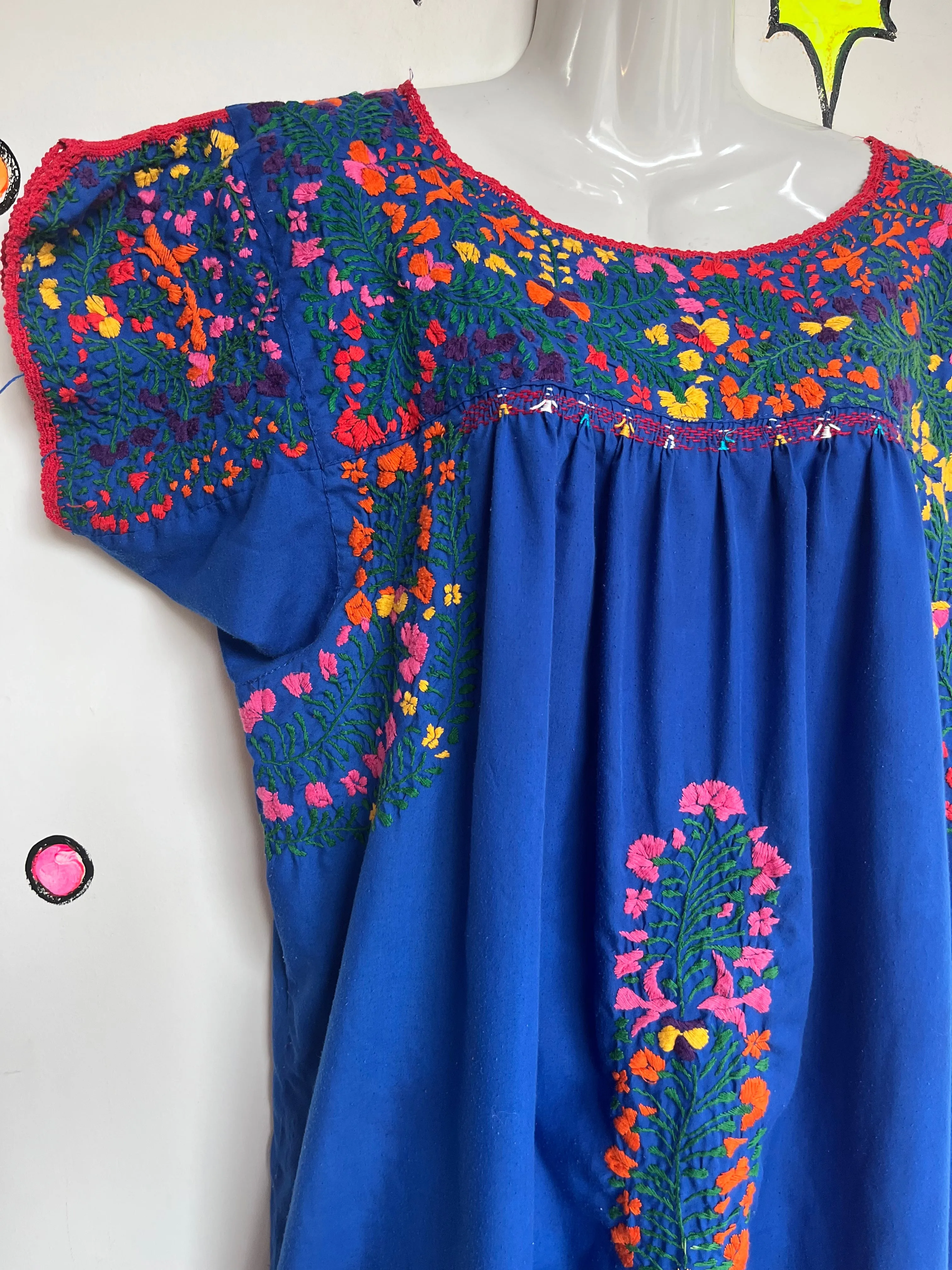 Vintage 60s 70s Boho Oaxacan Mexican Hand Embroidered Festival Dress