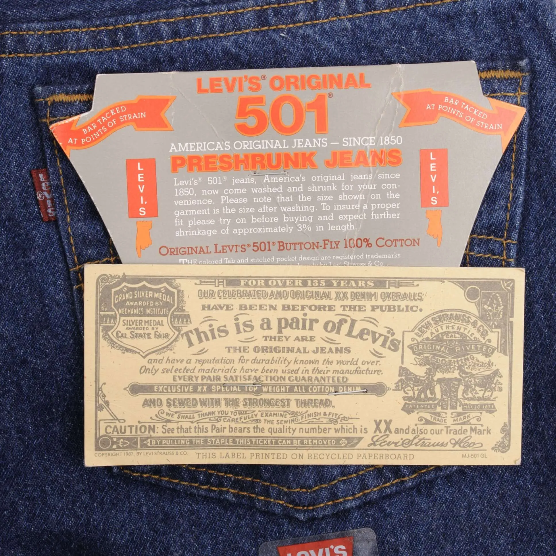 VINTAGE LEVIS 501 PRESHRUNK JEANS 1987 SIZE W29 L30 MADE IN USA DEADSTOCK