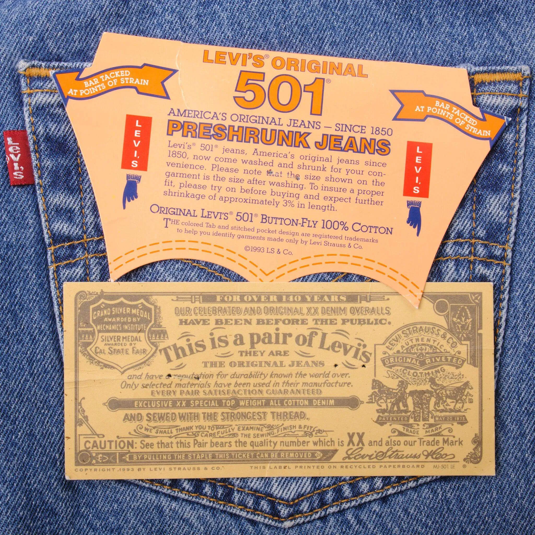 VINTAGE LEVIS 501 PRESHRUNK JEANS 1993 SIZE 32X32 W32 L32 MADE IN USA DEADSTOCK