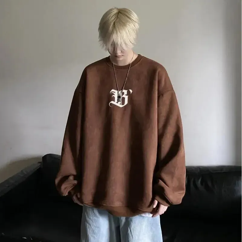 Wiaofellas  - High Street Men Sweatshirt Angel Wing Graphic Printed Gothic Style Pullover Sweatshirts Oversize Baggy Hip Hop Round Neck Hoodie