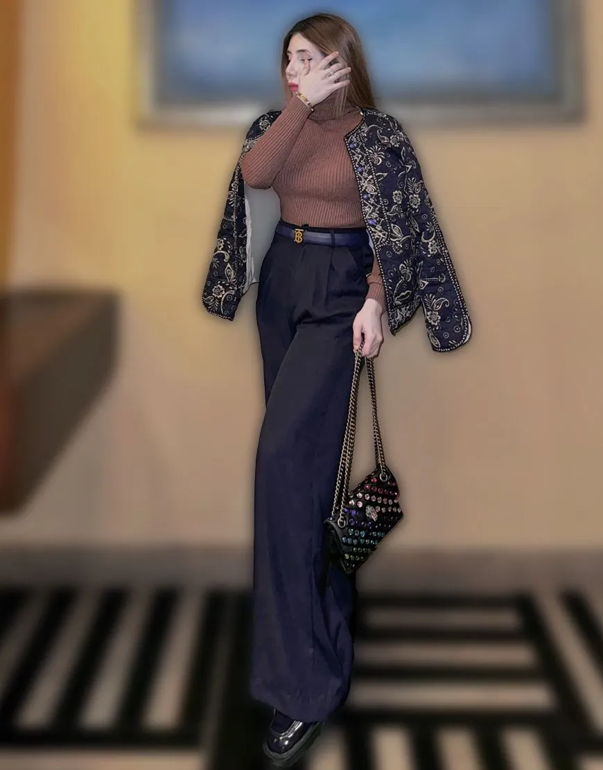 Wide Georgette Pants Navy