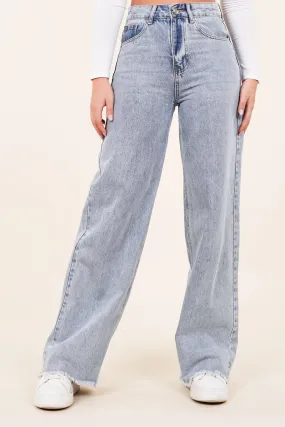 Wide leg jeans dames blauw - Jula