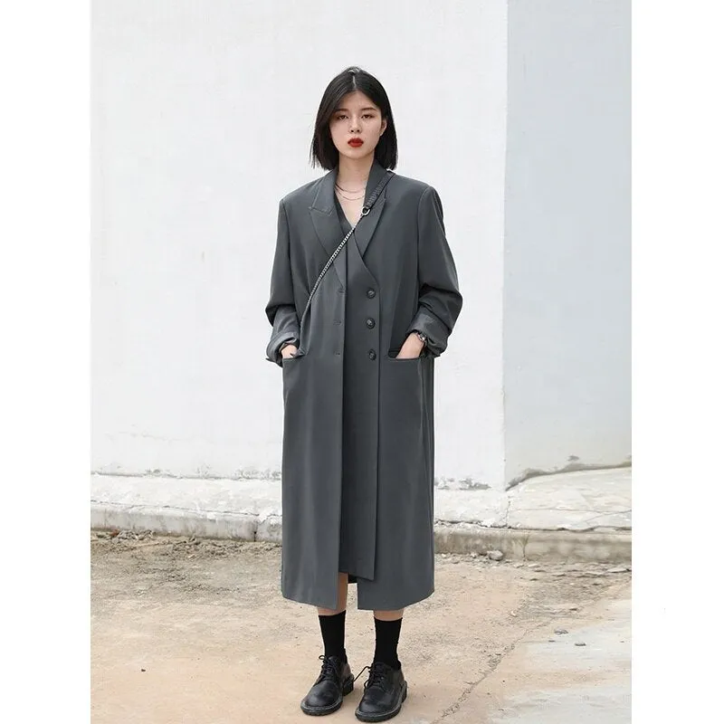 Wjczt Women Blazers Thick Long Trench Coat Women's Tailored Coats Windbreaker Outerwear Female Top Office Lady Autumn Winter