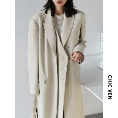 Wjczt Women Blazers Thick Long Trench Coat Women's Tailored Coats Windbreaker Outerwear Female Top Office Lady Autumn Winter