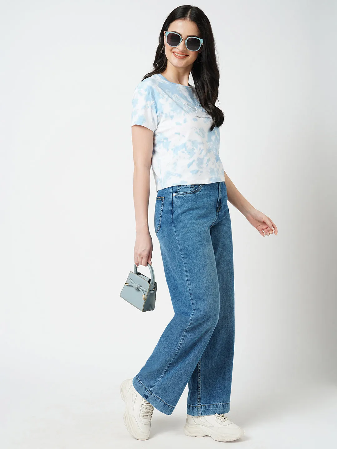 Women Blue High-Rise Wide Leg Jeans