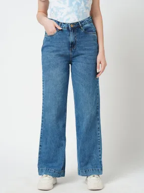 Women Blue High-Rise Wide Leg Jeans