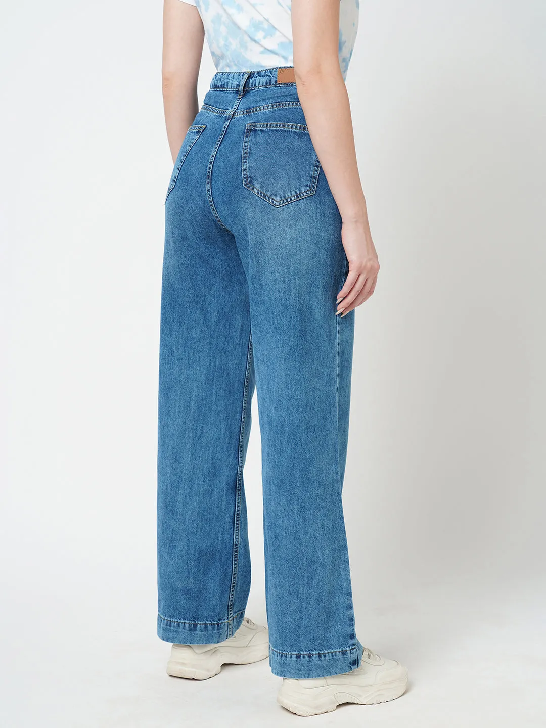 Women Blue High-Rise Wide Leg Jeans