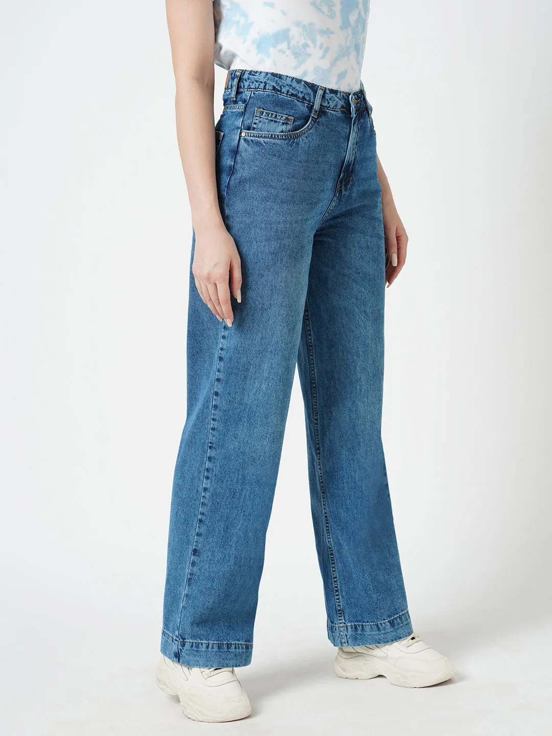 Women Blue High-Rise Wide Leg Jeans