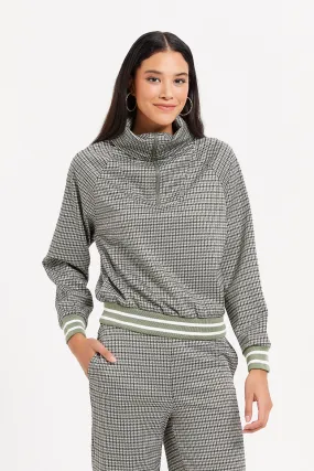 Women Grey Printed Zip Front Sweatshirt