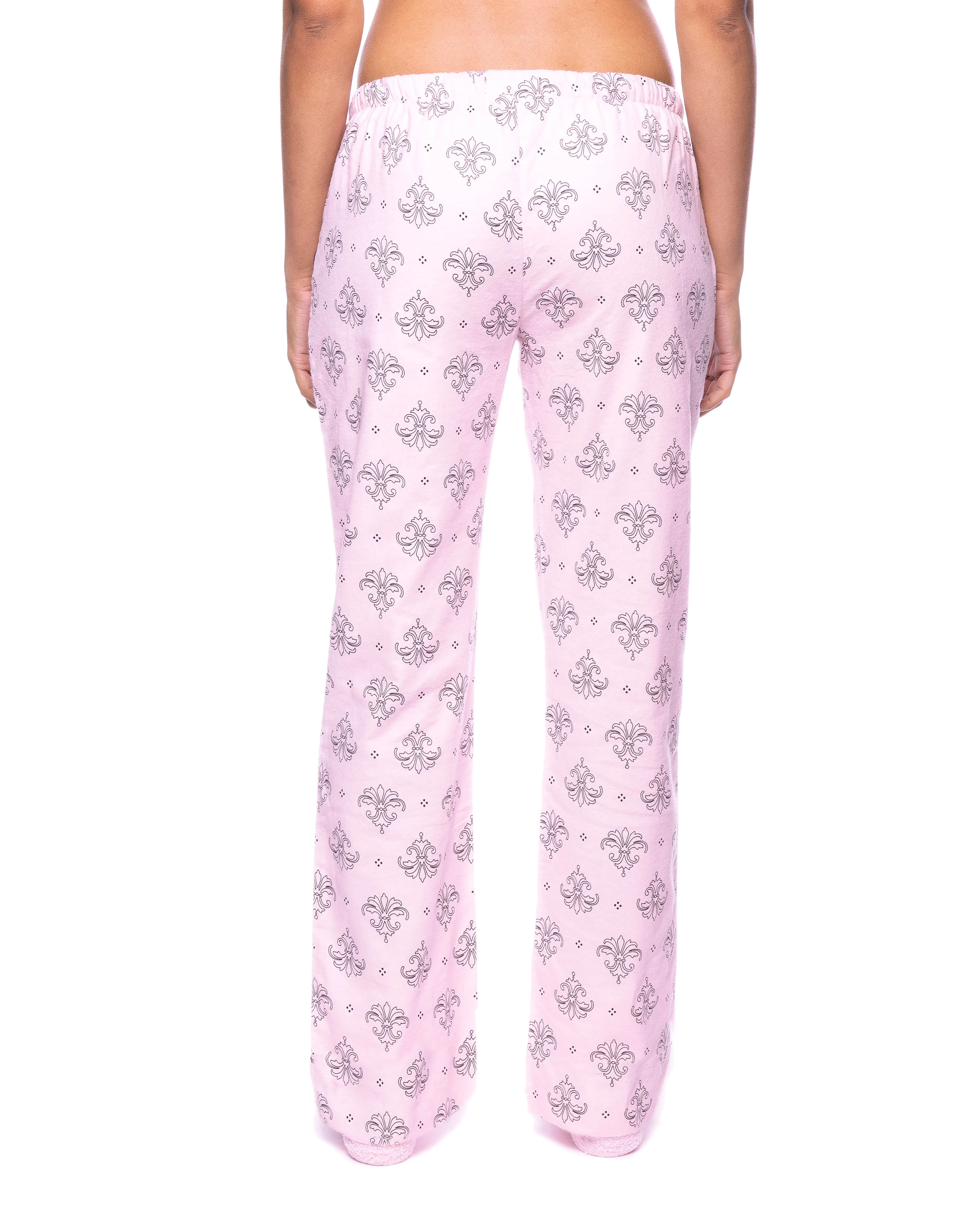 Womens Premium 100% Cotton Flannel Lounge Pants - Fleur Pink/Black